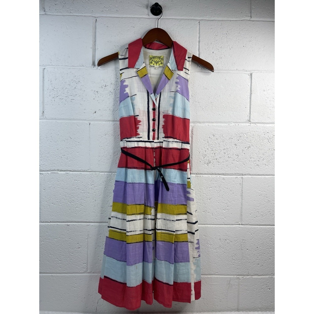 Anthropologie FLOREAT Shirt Dress size 8 Collared Sleeveless Red Purple A-line‎
